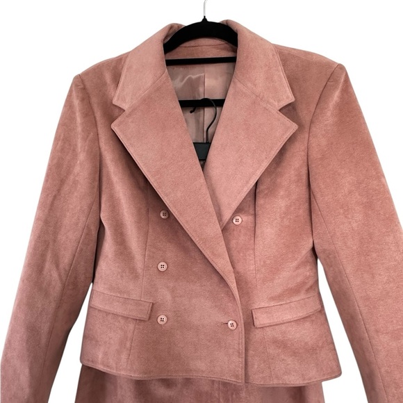 Vintage Ultra Suede Dusty Rose Pink Blazer Skirt Suit Set S  Lightweight - Picture 2 of 11